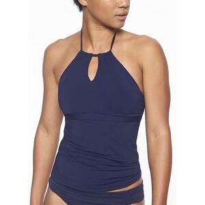 Athleta High Neck Keyhole Tankini Swim‎ Top Blue Womens Size Small Halter Top